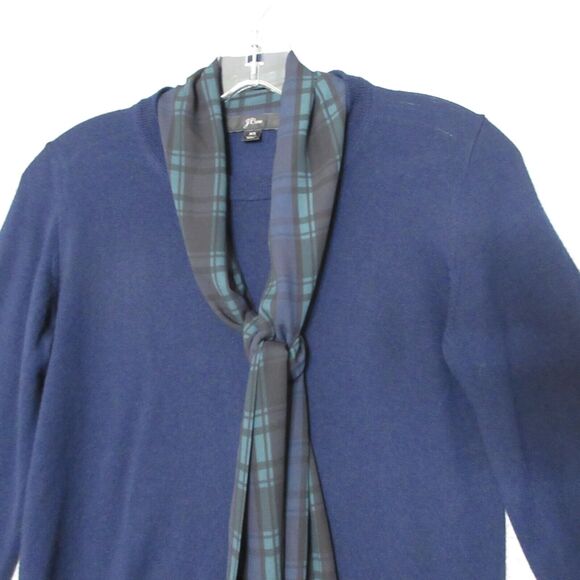 J Crew Sweater XS Blue Tartan Black Watch Plaid Scarf Merino Wool - Picture 2 of 9